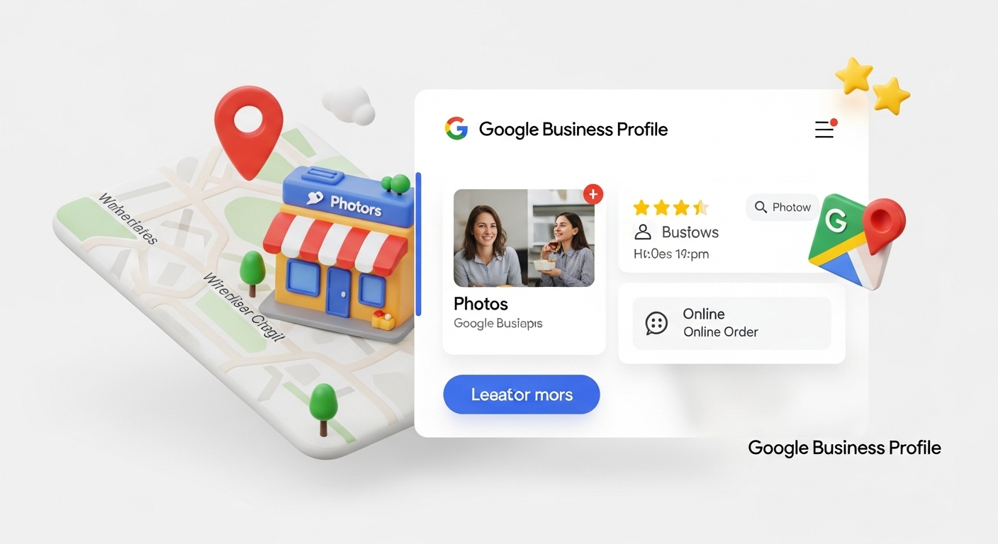 Google Business Profile SEO illustration showing traffic growth